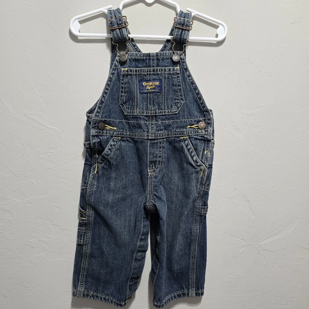 OshKosh B'gosh Vestbak Baby 9M Denim Overalls Carpenter Snap Leg Cotton